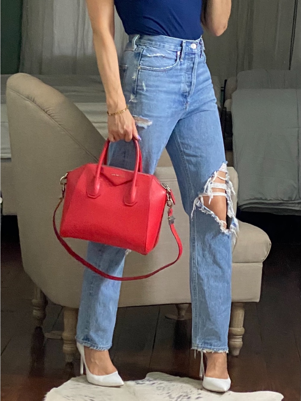 GIVENCHY ANTIGONIA BAG, MEDIUM RED SUGAR CALFSKIN